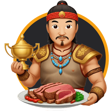 Genkhis Khan with Mongolian dishes