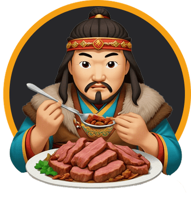 Genkhis Khan with Mongolian dishes