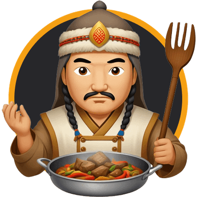 Genkhis Khan with Mongolian dishes